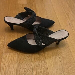 Anthropologie Black Women's Kitten Heel Mules Suede 37.5 7.5